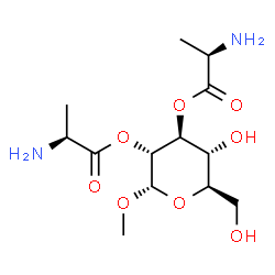 ChemSpider 2D Image | (2S,3R,4S,5R,6R)-5-Hydroxy-6-(hydroxymethyl)-2-methoxytetrahydro-2H-pyran-3,4-diyl (2S,2'R)bis(2-aminopropanoate) | C13H24N2O8