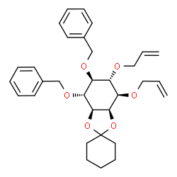 ChemSpider 2D Image | (3aR,4R,5R,6S,7R,7aS)-4,5-Bis(allyloxy)-6,7-bis(benzyloxy)hexahydrospiro[1,3-benzodioxole-2,1'-cyclohexane] | C32H40O6