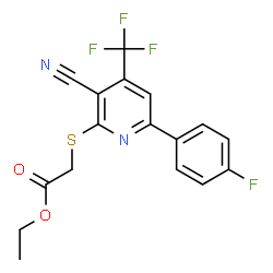 ChemSpider 2D Image | Ethyl {[3-cyano-6-(4-fluorophenyl)-4-(trifluoromethyl)-2-pyridinyl]sulfanyl}acetate | C17H12F4N2O2S