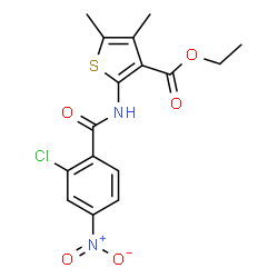 ChemSpider 2D Image | Ethyl 2-[(2-chloro-4-nitrobenzoyl)amino]-4,5-dimethyl-3-thiophenecarboxylate | C16H15ClN2O5S