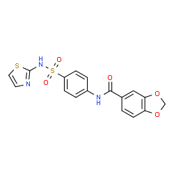 ChemSpider 2D Image | N-[4-(1,3-Thiazol-2-ylsulfamoyl)phenyl]-1,3-benzodioxole-5-carboxamide | C17H13N3O5S2