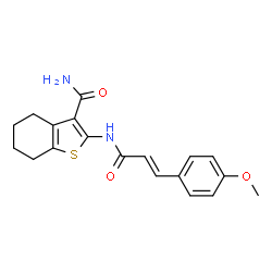 ChemSpider 2D Image | 2-{[(2E)-3-(4-Methoxyphenyl)-2-propenoyl]amino}-4,5,6,7-tetrahydro-1-benzothiophene-3-carboxamide | C19H20N2O3S