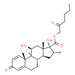 ChemSpider 2D Image | 2-Oxohexyl (11beta,16alpha,17alpha)-9-fluoro-11,17-dihydroxy-16-methyl-3-oxoandrosta-1,4-diene-17-carboxylate | C27H37FO6
