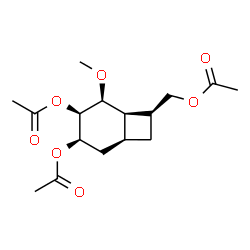 ChemSpider 2D Image | (1R,2S,3R,4R,6S,8S)-8-(Acetoxymethyl)-2-methoxybicyclo[4.2.0]octane-3,4-diyl diacetate | C16H24O7