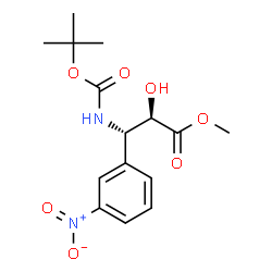 ChemSpider 2D Image | Methyl (2R,3S)-2-hydroxy-3-({[(2-methyl-2-propanyl)oxy]carbonyl}amino)-3-(3-nitrophenyl)propanoate | C15H20N2O7