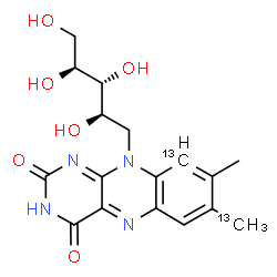 ChemSpider 2D Image | 5-Deoxy-5-[8-methyl-7-(~13~C)methyl-2,4-dioxo(9-~13~C)-3,4-dihydrobenzo[g]pteridin-10(2H)-yl]-D-ribitol | C1513C2H20N4O6
