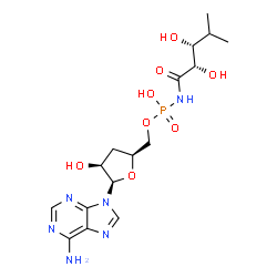 ChemSpider 2D Image | [(2s,4s,5r)-5-(6-Aminopurin-9-Yl)-4-Oxidanyl-Oxolan-2-Yl]methoxy-N-[(2s,3r)-4-Methyl-2,3-Bis(Oxidanyl)pentanoyl]phosphonamidic Acid | C16H25N6O8P