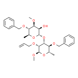ChemSpider 2D Image | Methyl 2-O-allyl-4-O-benzyl-3-O-(4-O-benzyl-6-deoxy-3-O-methyl-alpha-L-mannopyranosyl)-6-deoxy-alpha-L-mannopyranoside | C31H42O9