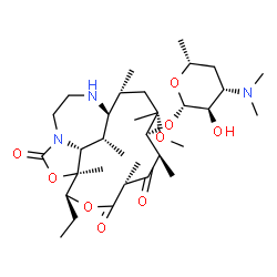ChemSpider 2D Image | (1S,2R,4R,5R,6R,8R,11S,12S,19S,20R)-11-Ethyl-4-methoxy-2,4,6,8,12,19-hexamethyl-7,9,14-trioxo-10,13-dioxa-15,18-diazatricyclo[10.6.2.0~15,20~]icos-5-yl 3,4,6-trideoxy-3-(dimethylamino)-beta-D-xylo-hex
opyranoside | C33H57N3O9
