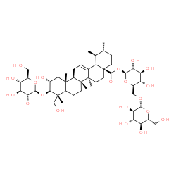 ChemSpider 2D Image | 6-O-beta-D-Glucopyranosyl-1-O-[(2alpha,3beta,5xi,18xi)-3-(beta-D-glucopyranosyloxy)-2,23-dihydroxy-28-oxours-12-en-28-yl]-beta-D-glucopyranose | C48H78O20
