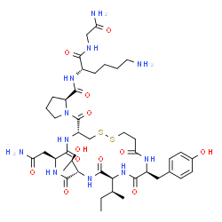 ChemSpider 2D Image | 1-({(4R,7S,10S,13S,16S)-7-(2-Amino-2-oxoethyl)-13-[(2S)-2-butanyl]-16-(4-hydroxybenzyl)-10-[(1R)-1-hydroxyethyl]-6,9,12,15,18-pentaoxo-1,2-dithia-5,8,11,14,17-pentaazacycloicosan-4-yl}carbonyl)-L-prol
yl-L-lysylglycinamide | C42H65N11O12S2