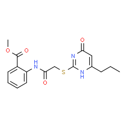 ChemSpider 2D Image | Methyl 2-({[(4-oxo-6-propyl-1,4-dihydro-2-pyrimidinyl)sulfanyl]acetyl}amino)benzoate | C17H19N3O4S