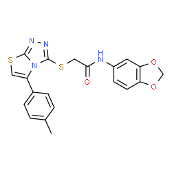 ChemSpider 2D Image | N-(1,3-Benzodioxol-5-yl)-2-{[5-(4-methylphenyl)[1,3]thiazolo[2,3-c][1,2,4]triazol-3-yl]sulfanyl}acetamide | C20H16N4O3S2