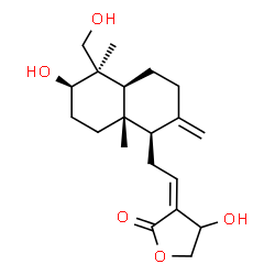 ChemSpider 2D Image | (3Z)-4-Hydroxy-3-{2-[(1R,4aS,5R,6R,8aS)-6-hydroxy-5-(hydroxymethyl)-5,8a-dimethyl-2-methylenedecahydro-1-naphthalenyl]ethylidene}dihydro-2(3H)-furanone | C20H30O5