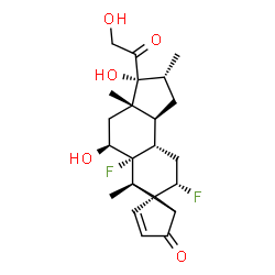 ChemSpider 2D Image | (1beta,5beta,6alpha,11beta,16alpha)-6,9-Difluoro-11,17,21-trihydroxy-16-methyl-1,5-cyclopregn-3-ene-2,20-dione | C22H28F2O5