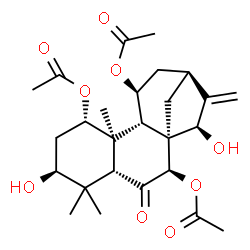ChemSpider 2D Image | (1alpha,3beta,5beta,7beta,8alpha,9beta,10alpha,11beta,13alpha,15beta)-3,15-Dihydroxy-6-oxokaur-16-ene-1,7,11-triyl triacetate | C26H36O9