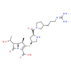 ChemSpider 2D Image | (4R,5S,6S)-3-{[(3S,5S)-5-{[(3S)-3-{3-[(Diaminomethylene)amino]propyl}-1-pyrrolidinyl]carbonyl}-3-pyrrolidinyl]sulfanyl}-6-[(1R)-1-hydroxyethyl]-4-methyl-7-oxo-1-azabicyclo[3.2.0]hept-2-ene-2-carboxyli
c acid | C23H36N6O5S