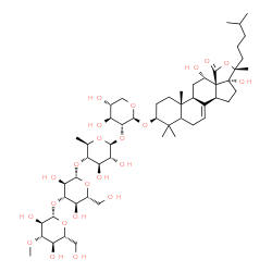 ChemSpider 2D Image | (3beta,12alpha,20R)-12,17-Dihydroxy-4,4-dimethyl-18-oxo-18,20-epoxycholest-7-en-3-yl 3-O-methyl-beta-D-glucopyranosyl-(1->3)-beta-D-glucopyranosyl-(1->4)-6-deoxy-beta-D-glucopyranosyl-(1->2)-beta-D-xy
lopyranoside | C53H86O23