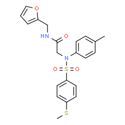 ChemSpider 2D Image | N-(2-Furylmethyl)-N~2~-(4-methylphenyl)-N~2~-{[4-(methylsulfanyl)phenyl]sulfonyl}glycinamide | C21H22N2O4S2