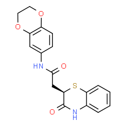 ChemSpider 2D Image | N-(2,3-Dihydro-1,4-benzodioxin-6-yl)-2-[(2R)-3-oxo-3,4-dihydro-2H-1,4-benzothiazin-2-yl]acetamide | C18H16N2O4S
