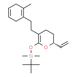 ChemSpider 2D Image | Dimethyl({(2R)-5-[2-(2-methyl-1,4-cyclohexadien-1-yl)ethyl]-2-vinyl-3,4-dihydro-2H-pyran-6-yl}oxy)(2-methyl-2-propanyl)silane | C22H36O2Si