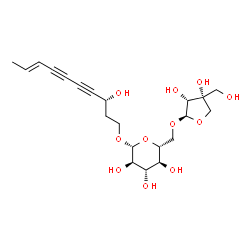 ChemSpider 2D Image | (3R,8E)-3-Hydroxy-8-decene-4,6-diyn-1-yl 6-O-[(2R,3R,4R)-3,4-dihydroxy-4-(hydroxymethyl)tetrahydro-2-furanyl]-beta-D-glucopyranoside | C21H30O11