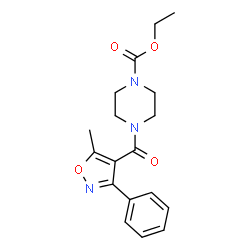 ChemSpider 2D Image | Ethyl 4-[(5-methyl-3-phenyl-1,2-oxazol-4-yl)carbonyl]-1-piperazinecarboxylate | C18H21N3O4