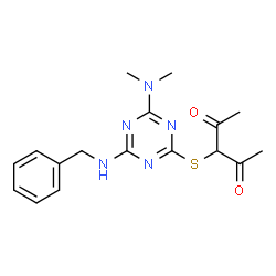 ChemSpider 2D Image | 3-{[4-(Benzylamino)-6-(dimethylamino)-1,3,5-triazin-2-yl]sulfanyl}-2,4-pentanedione | C17H21N5O2S