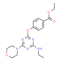 ChemSpider 2D Image | Ethyl 4-{[4-(ethylamino)-6-(4-morpholinyl)-1,3,5-triazin-2-yl]oxy}benzoate | C18H23N5O4