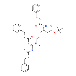 ChemSpider 2D Image | 2-Methyl-2-propanyl (3S)-3-{[(benzyloxy)carbonyl]amino}-6-{N',N''-bis[(benzyloxy)carbonyl]-N-methylcarbamimidamido}hexanoate | C36H44N4O8