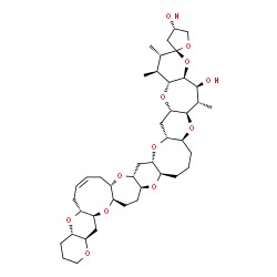 ChemSpider 2D Image | (2R,4S,4a'R,5a'S,6a'R,8a'S,9a'R,12a'S,13a'R,14'S,15'S,15a'S,18'S,19'S,19a'R,20a'S,21a'R,22a'S,23a'R,24a'S,26'Z,28a'R,29a'S)-14',18',19'-Trimethyl-2',3',4,4a',5,5',5a',6a',7',8',8a',9a',10',11',12',12a
',13a',14',15',15a',18',19',19a',20a',21',21a',22a',23',23a',24a',25',28',28a',29a'-tetratriacontahydro-1'H,3H-spiro[furan-2,17'-pyrano[2''''',3''''':6'''',7'''']oxepino[2'''',3'''':5''',6''']pyrano[2
''',3''':7'',8'']oxocino[2'',3'':5',6']pyran | C42H64O12