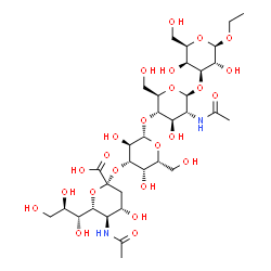 ChemSpider 2D Image | Ethyl (6R)-5-acetamido-3,5-dideoxy-6-[(1R,2R)-1,2,3-trihydroxypropyl]-beta-L-threo-hex-2-ulopyranonosyl-(2->3)-beta-D-galactopyranosyl-(1->4)-2-acetamido-2-deoxy-beta-D-glucopyranosyl-(1->3)-beta-D-ga
lactopyranoside | C33H56N2O24