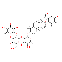 ChemSpider 2D Image | (3beta,13alpha,16alpha,17alpha,21beta)-16,21-Dihydroxy-13,28-epoxyurs-11-en-3-yl 6-deoxy-alpha-L-mannopyranosyl-(1->2)-beta-D-glucopyranosyl-(1->2)-6-deoxy-beta-D-galactopyranoside | C48H78O17