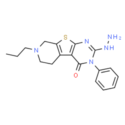 ChemSpider 2D Image | 2-Hydrazino-3-phenyl-7-propyl-5,6,7,8-tetrahydropyrido[4',3':4,5]thieno[2,3-d]pyrimidin-4(3H)-one | C18H21N5OS