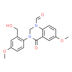 ChemSpider 2D Image | 3-[2-(Hydroxymethyl)-4-methoxyphenyl]-6-methoxy-4-oxo-3,4-dihydro-1(2H)-quinazolinecarbaldehyde | C18H18N2O5
