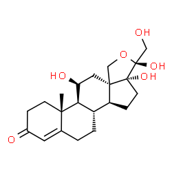 ChemSpider 2D Image | (11beta,20R)-11,17,20,21-Tetrahydroxy-18,20-epoxypregn-4-en-3-one | C21H30O6