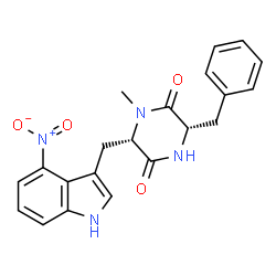 ChemSpider 2D Image | (3S,6S)-3-Benzyl-1-methyl-6-[(4-nitro-1H-indol-3-yl)methyl]-2,5-piperazinedione | C21H20N4O4