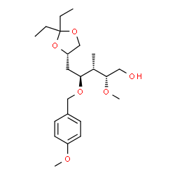 ChemSpider 2D Image | 3,5-Dideoxy-5-[(4S)-2,2-diethyl-1,3-dioxolan-4-yl]-4-O-(4-methoxybenzyl)-3-methyl-2-O-methyl-L-arabinitol | C22H36O6
