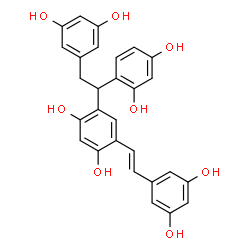 ChemSpider 2D Image | 4-[1-(2,4-Dihydroxyphenyl)-2-(3,5-dihydroxyphenyl)ethyl]-6-[(E)-2-(3,5-dihydroxyphenyl)vinyl]-1,3-benzenediol | C28H24O8