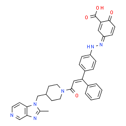 ChemSpider 2D Image | (3Z)-3-({4-[(1E)-3-{4-[(2-Methyl-1H-imidazo[4,5-c]pyridin-1-yl)methyl]-1-piperidinyl}-3-oxo-1-phenyl-1-propen-1-yl]phenyl}hydrazono)-6-oxo-1,4-cyclohexadiene-1-carboxylic acid | C35H32N6O4