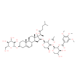 ChemSpider 2D Image | (3beta,16beta)-16-({2-O-Acetyl-3-O-[2-O-(3,4,5-trimethoxybenzoyl)-beta-D-xylopyranosyl]-alpha-L-arabinopyranosyl}oxy)-17-hydroxy-22-oxocholest-5-en-3-yl beta-D-glucopyranoside | C55H82O22