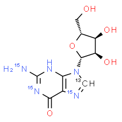 ChemSpider 2D Image | (8-~13~C,N~2~,N~8~,6-~15~N_3_)Guanosine | C913CH13N215N3O5