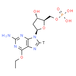 ChemSpider 2D Image | 9-(2-Deoxy-5-O-phosphono-beta-D-erythro-pentofuranosyl)-6-ethoxy(~3~H)-9H-purin-2-amine | C12H17TN5O7P