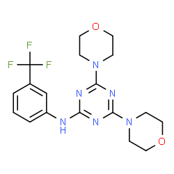 ChemSpider 2D Image | 4,6-Di(4-morpholinyl)-N-[3-(trifluoromethyl)phenyl]-1,3,5-triazin-2-amine | C18H21F3N6O2