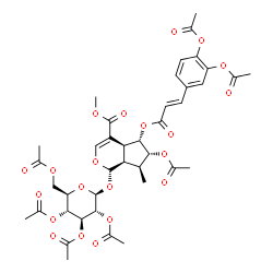 ChemSpider 2D Image | Methyl (1S,4aS,5S,6R,7S,7aR)-6-acetoxy-5-{[(2E)-3-(3,4-diacetoxyphenyl)-2-propenoyl]oxy}-7-methyl-1-[(2,3,4,6-tetra-O-acetyl-beta-D-glucopyranosyl)oxy]-1,4a,5,6,7,7a-hexahydrocyclopenta[c]pyran-4-carb
oxylate | C40H46O21