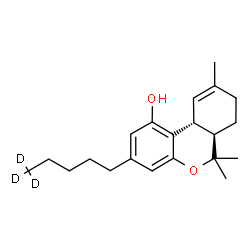 ChemSpider 2D Image | (6aR,10aR)-6,6,9-Trimethyl-3-[(5,5,5-~2~H_3_)pentyl]-6a,7,8,10a-tetrahydro-6H-benzo[c]chromen-1-ol | C21H27D3O2