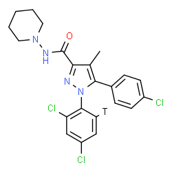 ChemSpider 2D Image | 5-(4-Chlorophenyl)-1-[2,4-dichloro(6-~3~H)phenyl]-4-methyl-N-(1-piperidinyl)-1H-pyrazole-3-carboxamide | C22H20TCl3N4O