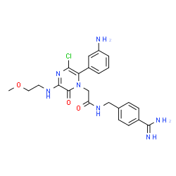 ChemSpider 2D Image | 2-[6-(3-Aminophenyl)-5-chloro-3-[(2-methoxyethyl)amino]-2-oxo-1(2H)-pyrazinyl]-N-(4-carbamimidoylbenzyl)acetamide | C23H26ClN7O3
