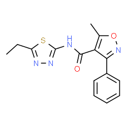 ChemSpider 2D Image | N-(5-Ethyl-1,3,4-thiadiazol-2-yl)-5-methyl-3-phenyl-1,2-oxazole-4-carboxamide | C15H14N4O2S
