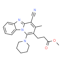 ChemSpider 2D Image | Methyl 3-[4-cyano-3-methyl-1-(1-piperidinyl)pyrido[1,2-a]benzimidazol-2-yl]propanoate | C22H24N4O2